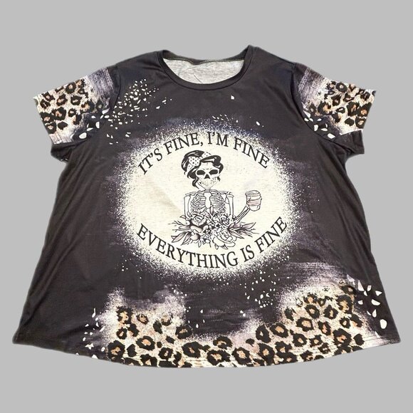 Womens Shirt Plus Size 4XL Black Short Sleeve "Its Fine Everythings Fine" Animal - Picture 3 of 7